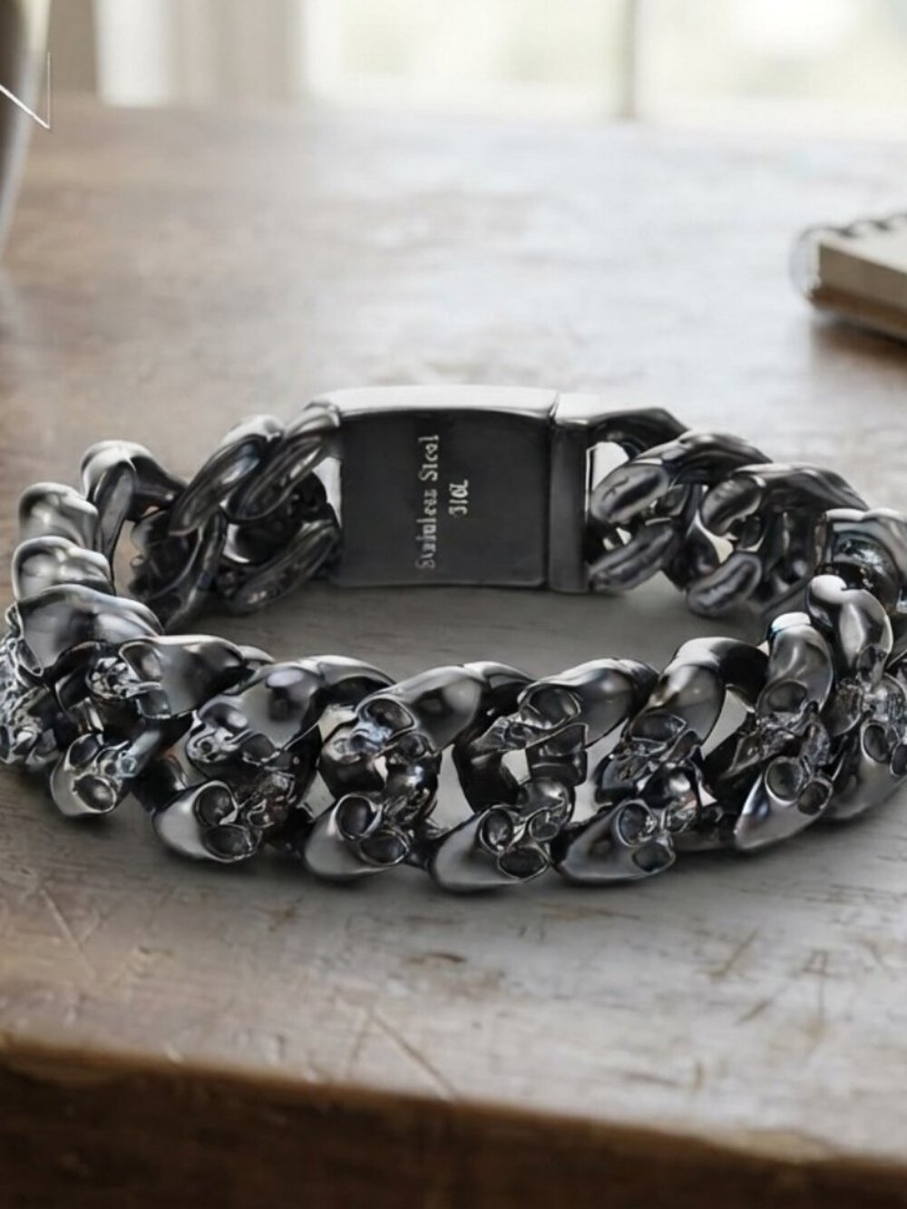 Mens Stainless Skull Braided Chain Bracelet